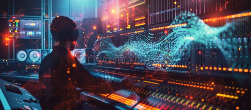 Producător de muzică cu AI Hologram în HighTech Studio AIG60 royalty free illustration