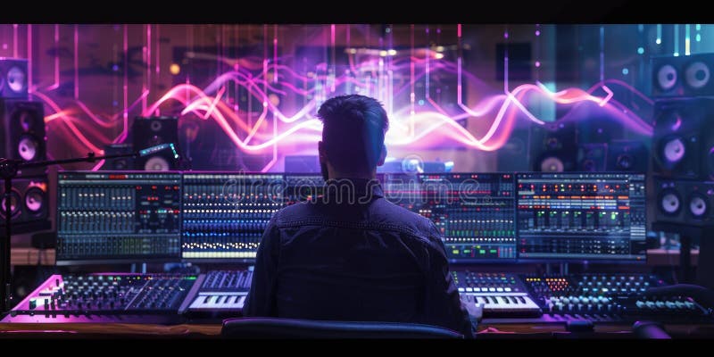 Producător de muzică cu AI Hologram în HighTech Studio AIG60 stock illustration
