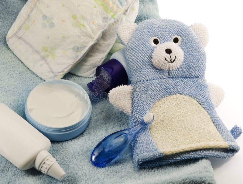 Produits du bain des enfants et articles d'hygiène photographie stock Produits du bain des enfants et articles d'hygiène photographie stock