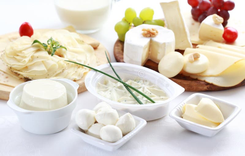 Arrangement of dairy products on a table. Arrangement of dairy products on a table