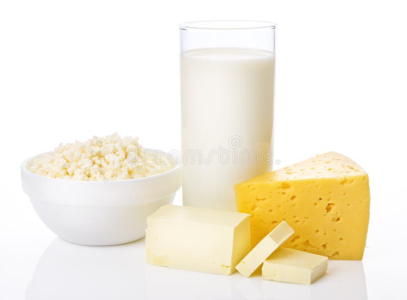 Fresh dairy products on white background. Fresh dairy products on white background