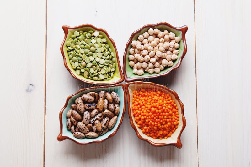 Healthy pulses products chick-pea, lentil, beans and peas, top view. Healthy pulses products chick-pea, lentil, beans and peas, top view