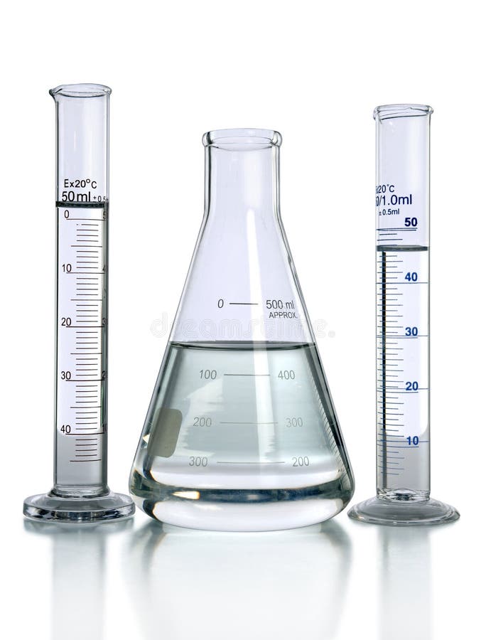 Laboratory glassware with liquids isolated over white - With clipping path on glass. Laboratory glassware with liquids isolated over white - With clipping path on glass