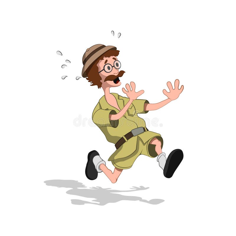 Profesor asustado en estilo de la historieta Imagen del cazador corriente en la visión isométrica Dibujo del investigador de la s stock de ilustración Profesor asustado en estilo de la historieta Imagen del cazador corriente en la visión isométrica Dibujo del investigador de la s stock de ilustración