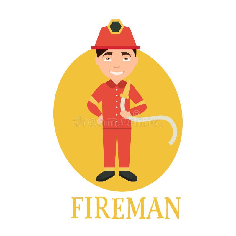 Profession fireman. young man working as a . illustration