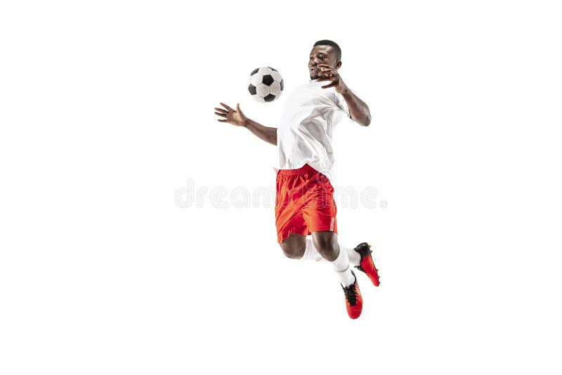 Professional african football soccer player isolated on white background