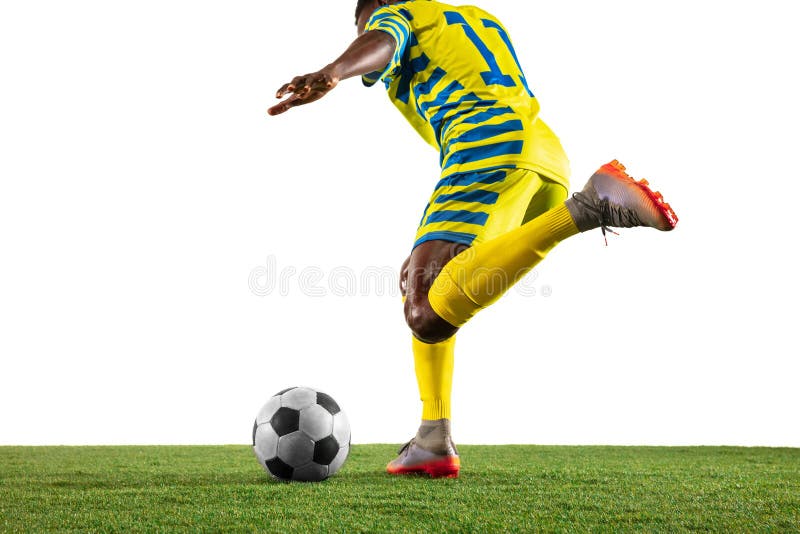 Professional african football or soccer player isolated on white background stock image Professional african football or soccer player isolated on white background stock image