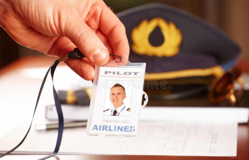 Professional airline pilot equipment stock images