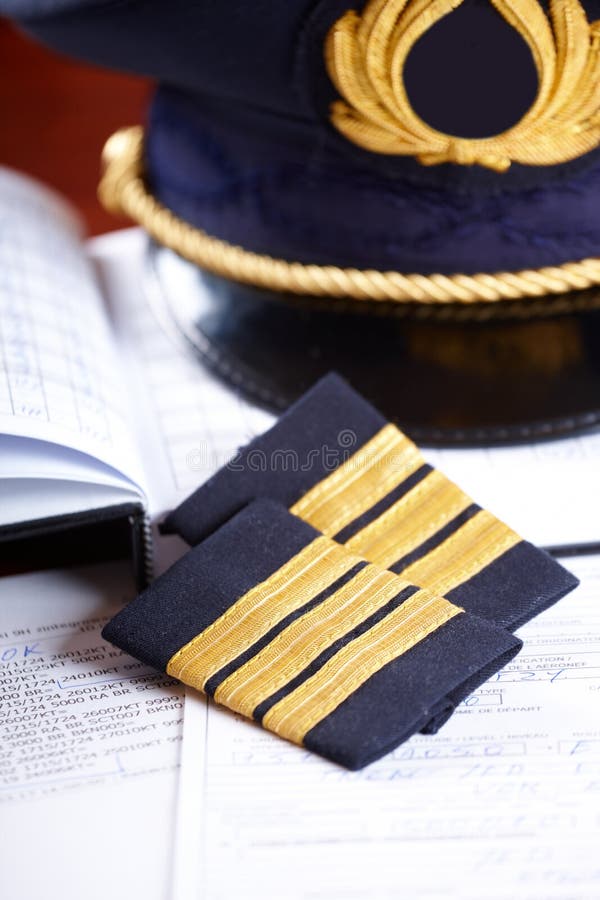Professional airline pilot equipment stock photos