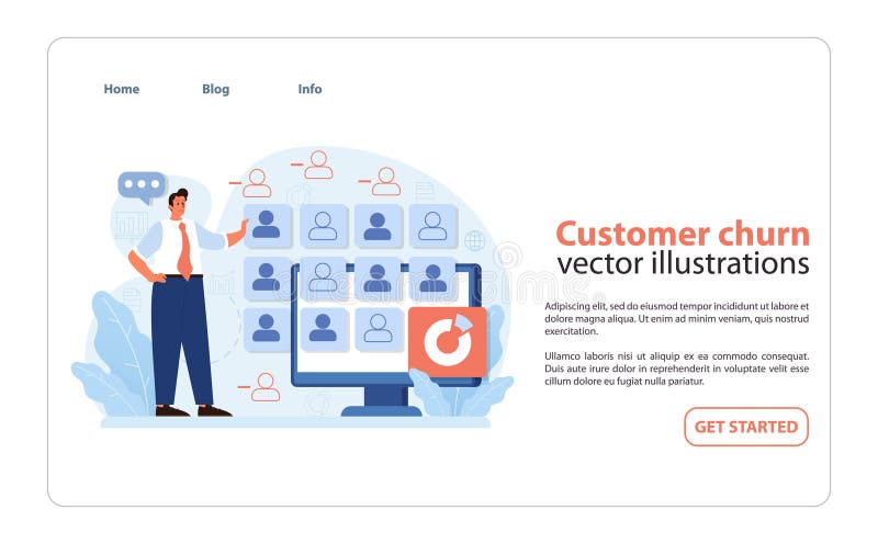 Professional analyzing customer churn on a digital screen. royalty free illustration