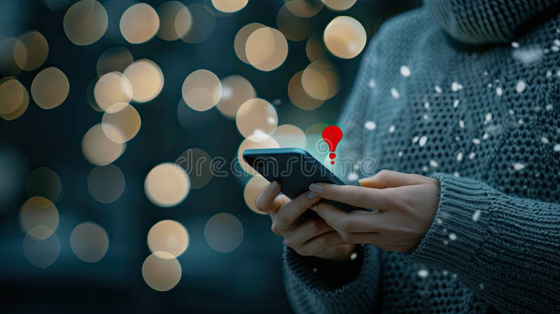 Un profesionist pare neliniștit în timp ce verifică un mesaj de avertizare pe telefonul său, înconjurat de ecrane de codificare în royalty free stock images