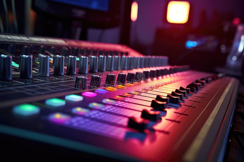 Professional audio mixer control panel with buttons and sliders vector illustration