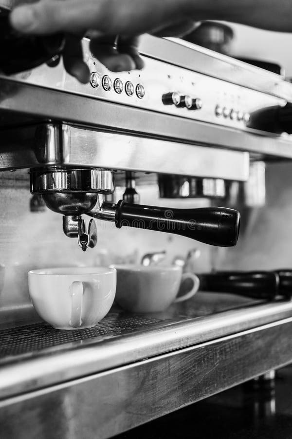 Professional Espresso Coffee Making Machine Close Up in Black and White Stock Image Image of
