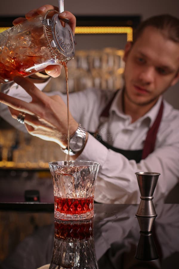 Professional Bartender Prepairing Orange Cocktail Stock Image Image