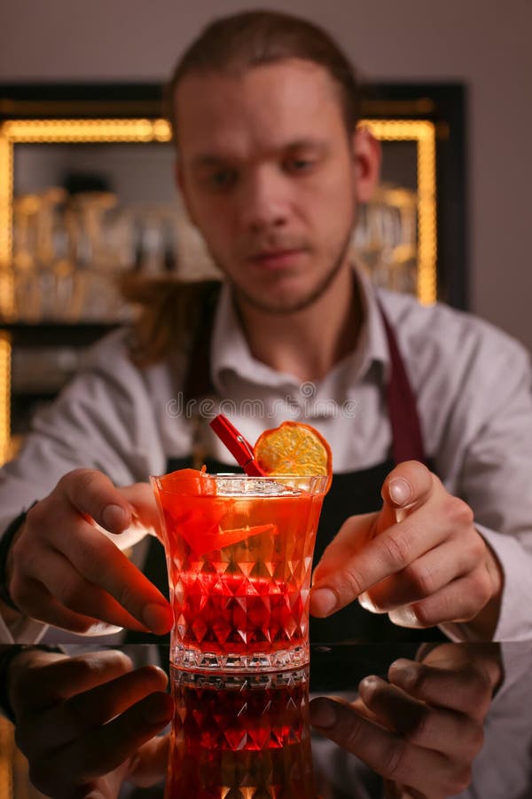 Professional Bartender Prepairing Orange Cocktail Stock Image Image