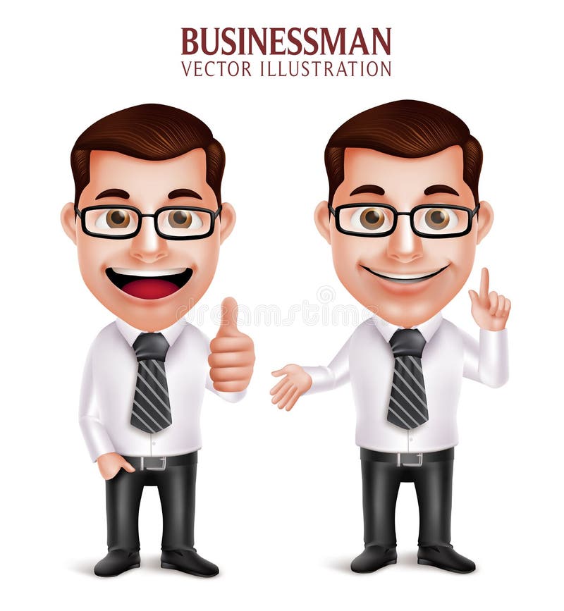 Professional Business Man Character with Pointing and OK Hand Gesture