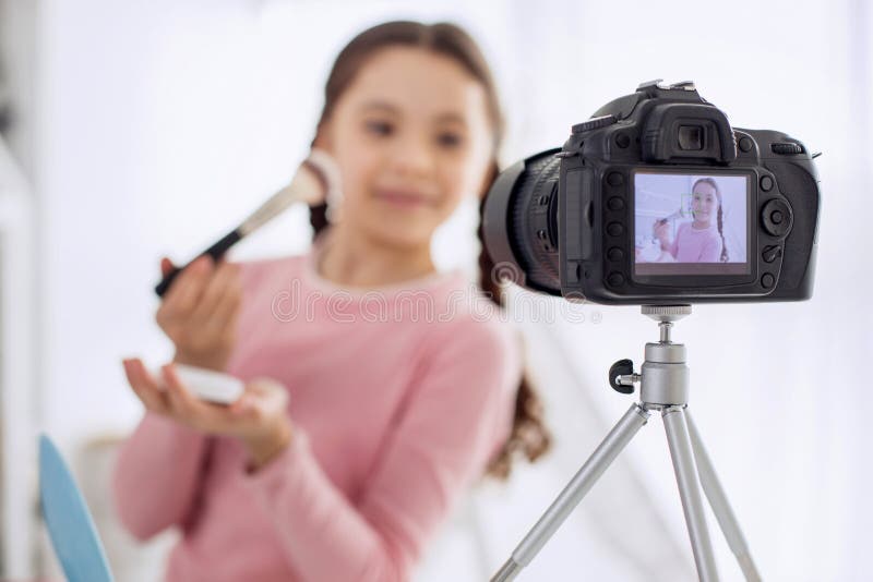 Professional Camera Filming Girl Making Makeup Tutorial Stock Image