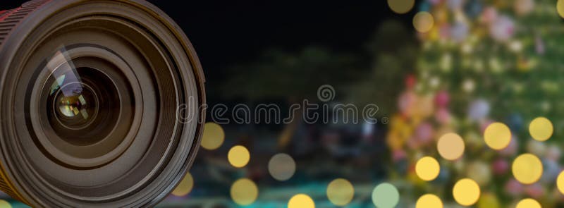 Professional Camera Lens with Blur Background Effect Stock Photo