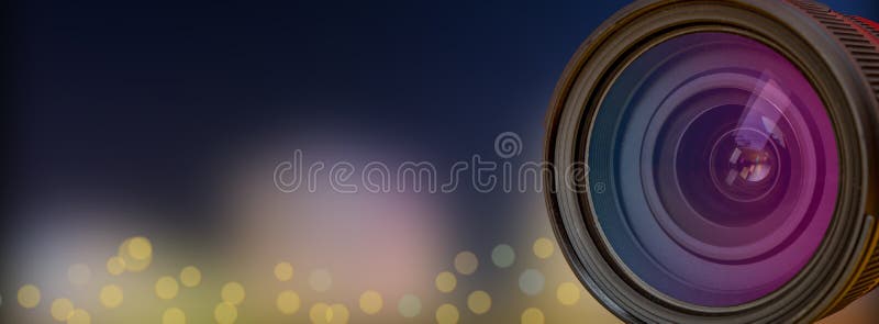 Professional Camera Lens With Blur Background Effect Stock Photo