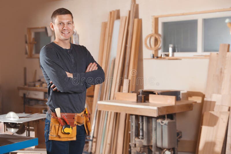 Professional Carpenter in Uniform Near Workbench Stock Photo Image of