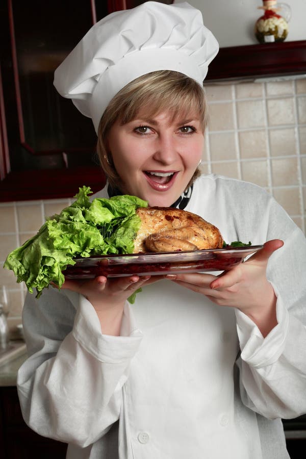 Professional chef with chicken