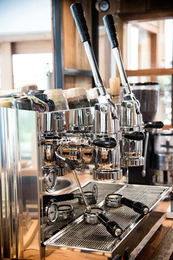 Professional Coffee Machine Closeup with Selective Focus at Modern