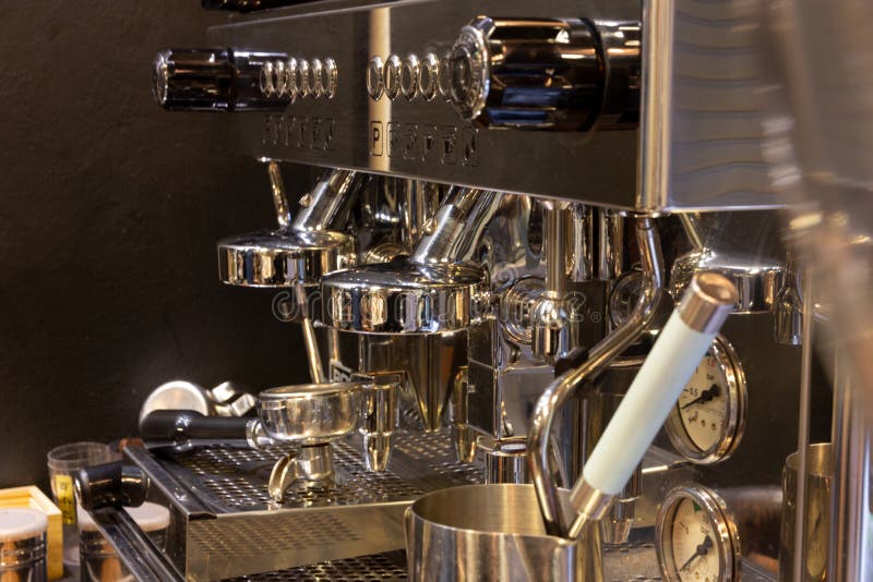 Professional Coffee Machine Making a Cup of Coffee in Cafe , Coffee