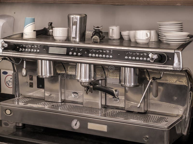 Professional Coffee Machine for Making Coffee in a Coffee Shop Stock