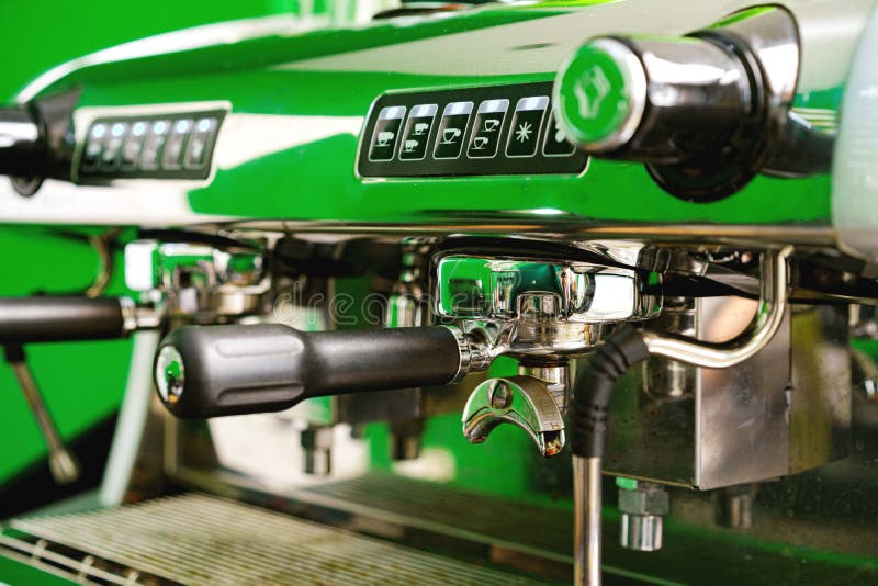Professional Coffee Machine in Coffee Shop Close Up Stock Photo Image
