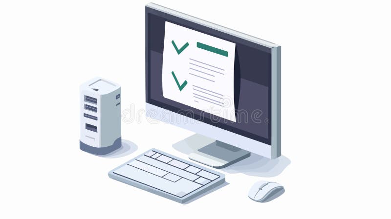 A computer screen displays a printed receipt with a currency symbol, indicating an online transaction or digital payment. The structured format suggests financial documentation, e-commerce, or accounting processes. Accounting processes vectors