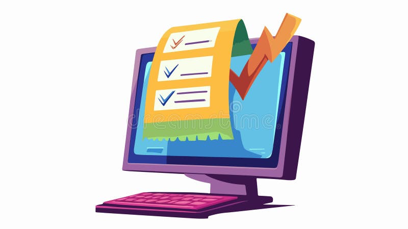 A computer screen displays a printed receipt with a currency symbol, indicating an online transaction or digital payment. The structured format suggests financial documentation, e-commerce, or accounting processes. Accounting processes vectors