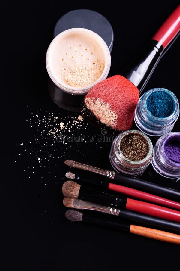 Professional Cosmetics and Brushes for Make-up on a Black Background Stock  Image - Image of equipment, female: 151602297