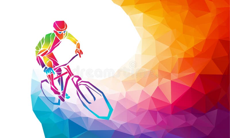 Professional cyclist involved in a bike race. Polygonal low poly