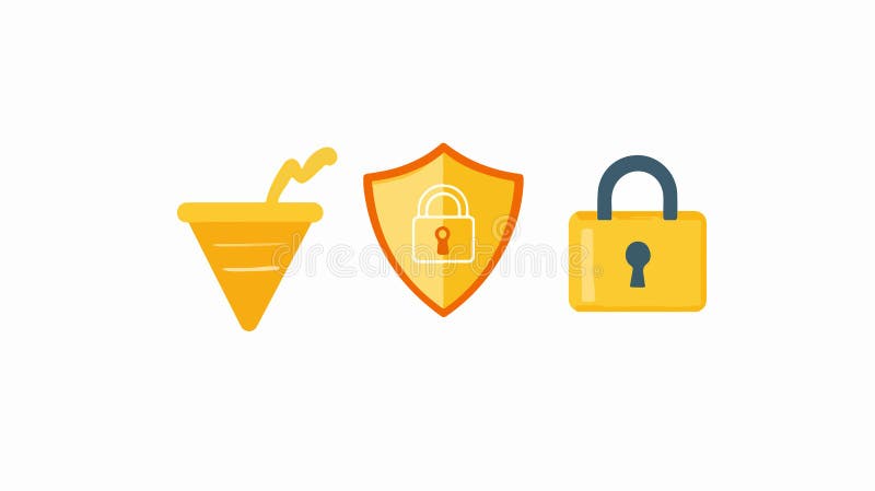 Professional Data Processing Funnel and GDPR Shield Icons stock illustration