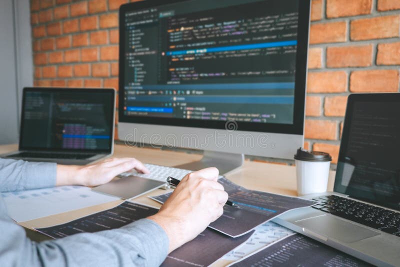 Professional Developer Programmer Working a Software Website Design and ...