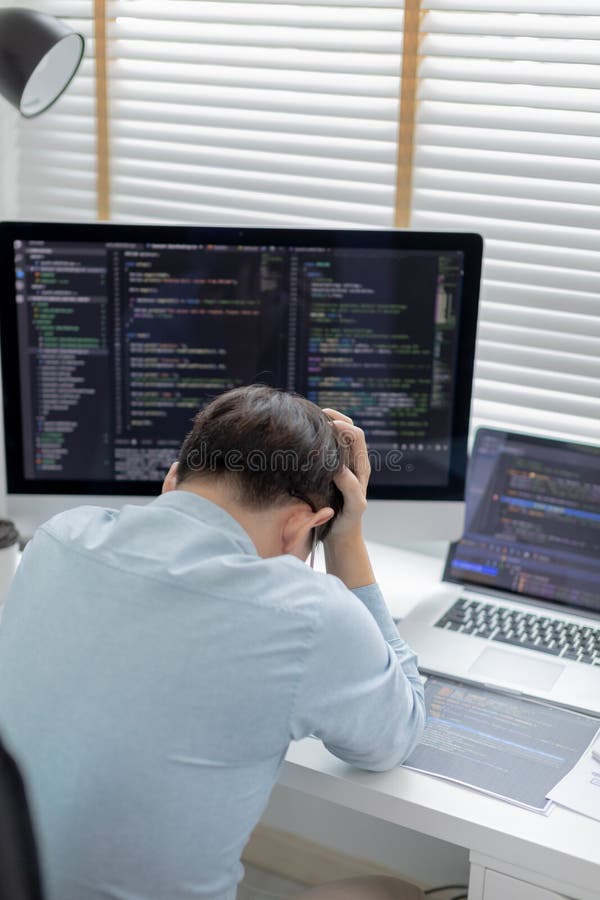 Professional development programmers are stress over failed jobs stock photos