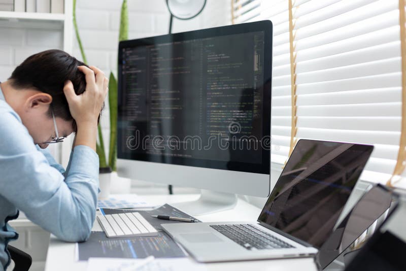Professional development programmers are stress over failed jobs royalty free stock photo