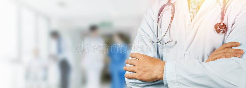 Professional Doctor With Stethoscope In Hospital. Healthcare Medicine Concept