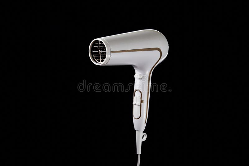 Professional Hairdryer Isolated Over a Black Background. White Ionic Hair  Dryer with Hair Care Tool Stock Photo - Image of furniture, professional:  188365566