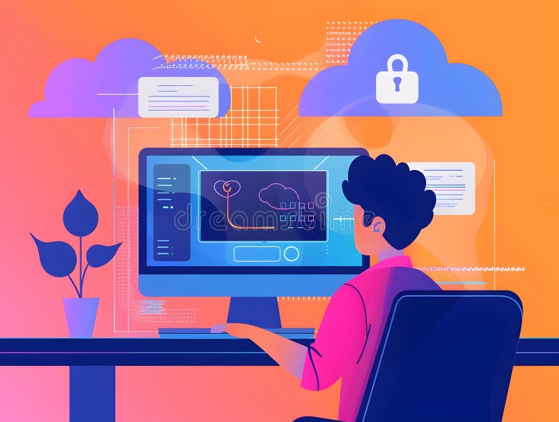 Professional Handling of Sensitive Digital Information Transfer to Secure Cloud Platform royalty free illustration