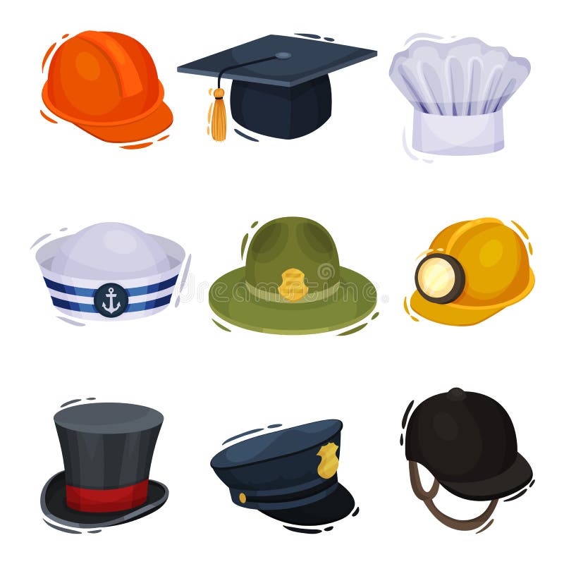 Professional Hats on White Background. Vector Illustration. Stock ...