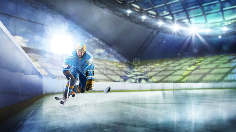 Professional hockey player in action on grand arena royalty free stock photography