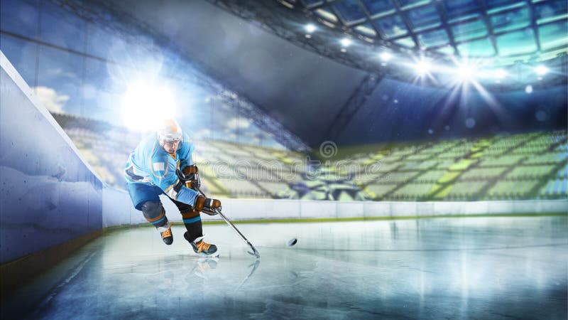 Professional hockey player in action on grand arena stock image