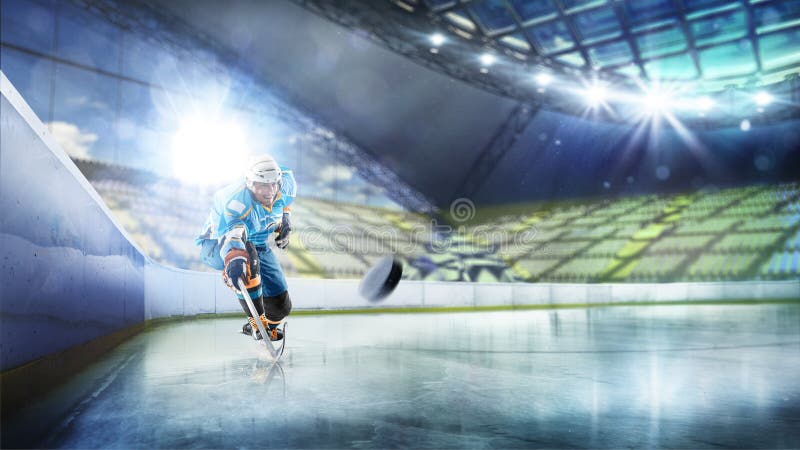 Professional hockey player in action on grand arena royalty free stock photos