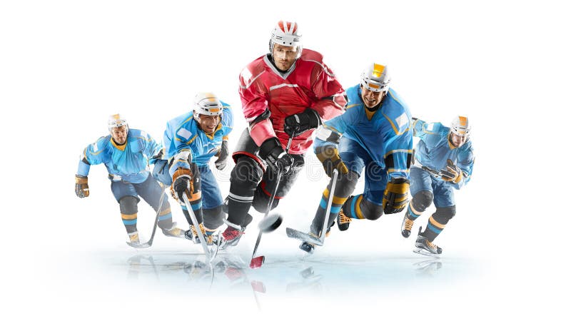 Professional hockey players in action Isolated on white background royalty free stock images