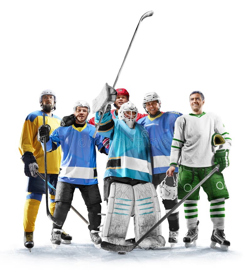 Professional hockey players in action on white backgound stock images