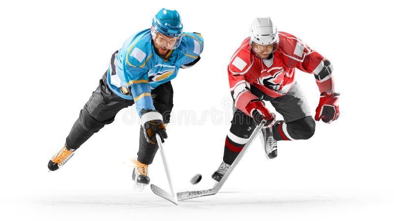 Professional hockey players in action on white backgound stock photos