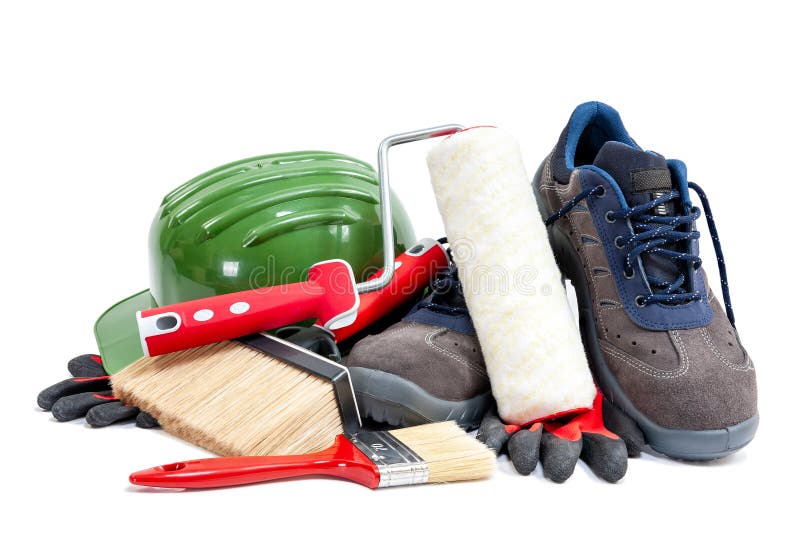 Professional House Painter, Tools And Work Equipment Stock Photo