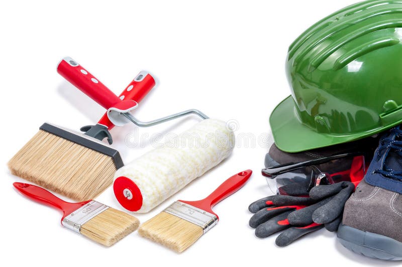 Professional House Painter, Tools and Work Equipment Stock Photo