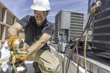 HVAC Technician Wearing PPE Repairing Air Conditioner Stock Image Image Of Repairman Cooling